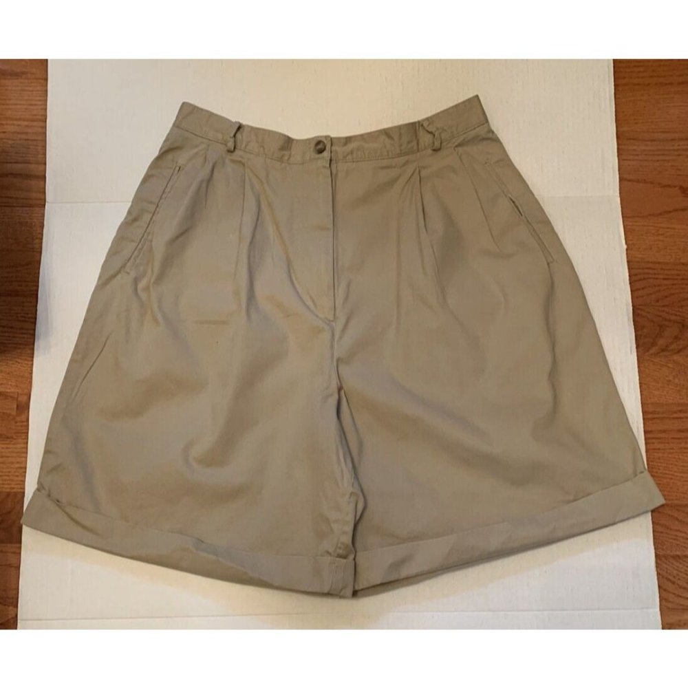 Talbots Tan Shorts S14 Button Zipper Pleated Cuffed Bottom  Pockets Belt Loops